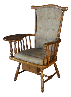 1960's Heywood Wakefield Windsor Back Maple Writing Desk Arm Chair With Drawer