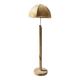 1970s Vintage Paul Frankl Style Rattan & Chrome Floor Lamp For Sale