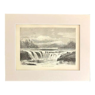 Antique 1874 Wood Engraving "Falls of the Willamette" Oregon in 11x14 Mat For Sale