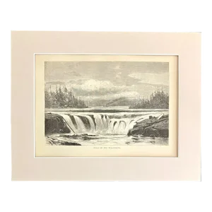 Antique 1874 Wood Engraving "Falls of the Willamette" Oregon in 11x14 Mat