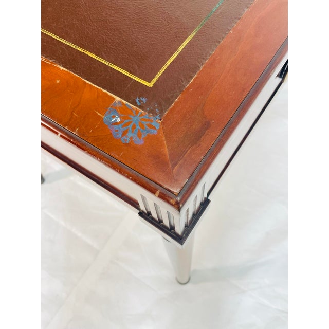 Vintage Solid Mahogany Writing Desk With Leather Top and Brass Hardware For Sale - Image 17 of 18