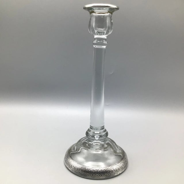 1930s 1930's Crystal Candles Holders With Silver Bands - A Pair For Sale - Image 5 of 13