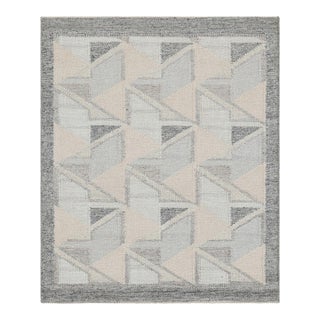 Rug & Kilim’s Scandinavian Style Rug With Blue and Cream Geometric Pattern For Sale