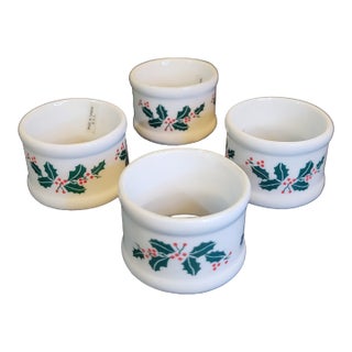 1970s Napkin Ring Holiday Holly Ribbon Set of 4 International Bone China Porcelain For Sale