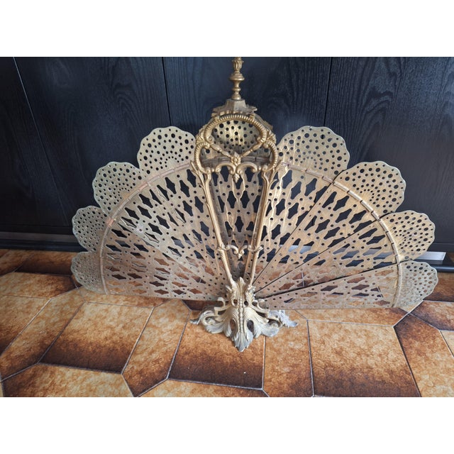 Metal Peacock Tail Spark Shield in Bronze and Iron, 1960s For Sale - Image 7 of 12
