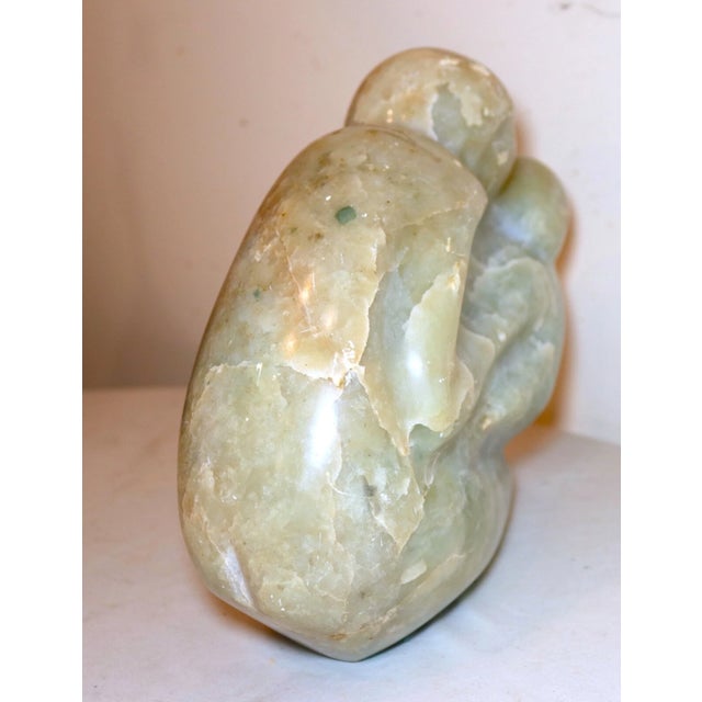 1970s Large Modern Antique Carved Green Soapstone Stone Couple Sculpture Statue Figure For Sale - Image 5 of 11