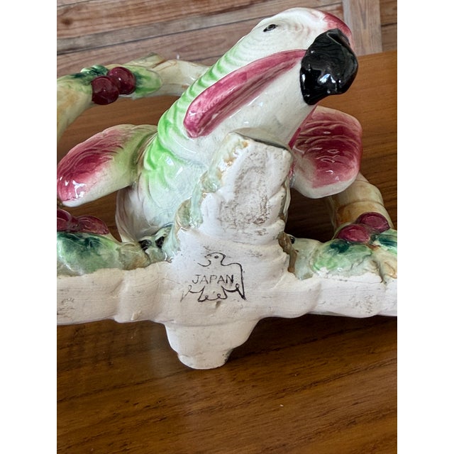 Cream Vintage Japanese Majolica Style Parrot Vase For Sale - Image 8 of 11