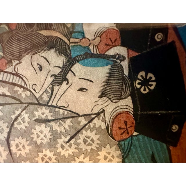 A rare example of Japanese Shunga (erotic) art executed as a kind of ukiyo-e in an original woodblock print format....