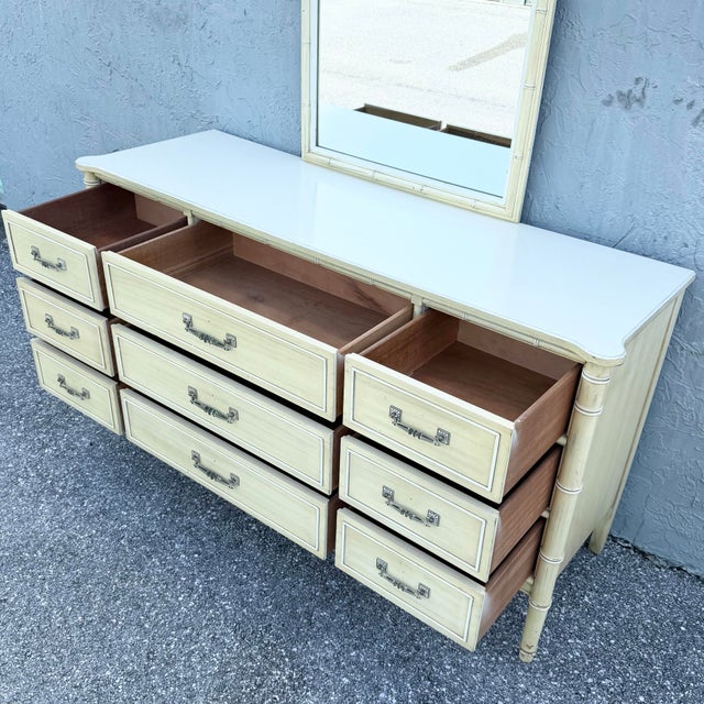 Hollywood Regency Vintage Coastal Faux Bamboo Bali Hai Dresser With Mirror by Henry Link For Sale - Image 3 of 9