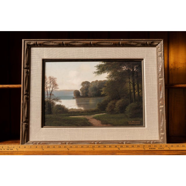 Impressionist Vintage Framed Danish Landscape Print, Signed For Sale - Image 3 of 3