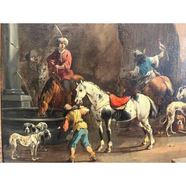 Blue Simon Van Douw, Hunting Outing with Falconer, 1600s, Canvas Artwork, Framed For Sale - Image 8 of 10