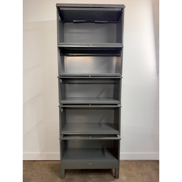 Vintage Globe-Wernicke Industrial Steel Barrister Bookcase, Five Stack For Sale - Image 9 of 16