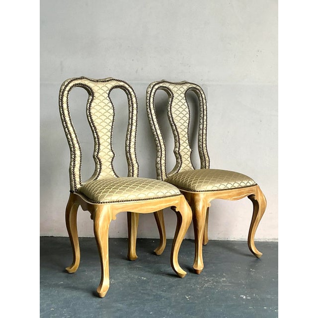 Vintage Regency Nailhead Queen Anne Dining Chairs - A Pair For Sale In West Palm - Image 6 of 6