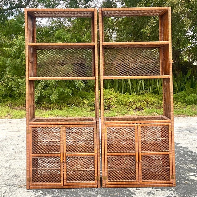 Vintage Coastal Woven Rattan Etagere - a Pair For Sale - Image 4 of 5