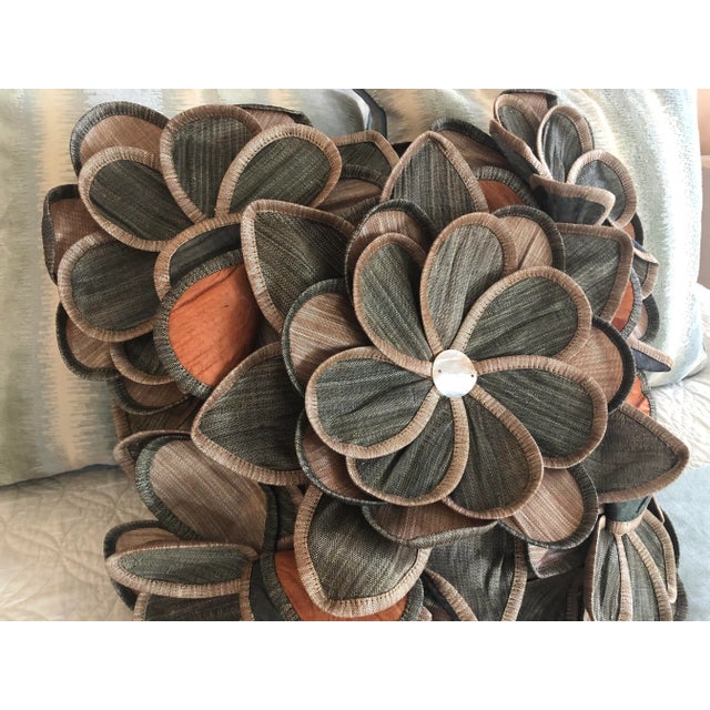 Contemporary Floral 3-D Pillow Cover With Mother of Pearl Buttons For Sale - Image 4 of 6