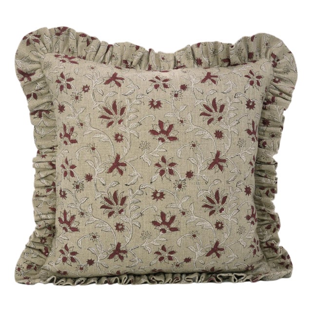 Fabdivine Eco-Friendly Block Printed Frill Cover Cover 18x18 Inch Thick Linen- Aradhana For Sale