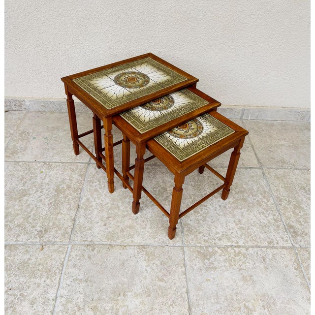 Danish Nesting Tables in Teak and Ceramic, 1960s, Set of 3 For Sale - Image 4 of 18