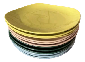 Mid-Century Colored Poppy Trail California Pottery Plates- Set of 12