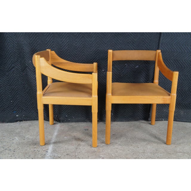 Mid 20th Century Set of 4 Mid 20th Century Attributed to Vico Magistretti Italian Mid-Century Modern Carimate Dining Armchairs Leather For Sale - Image 5 of 15