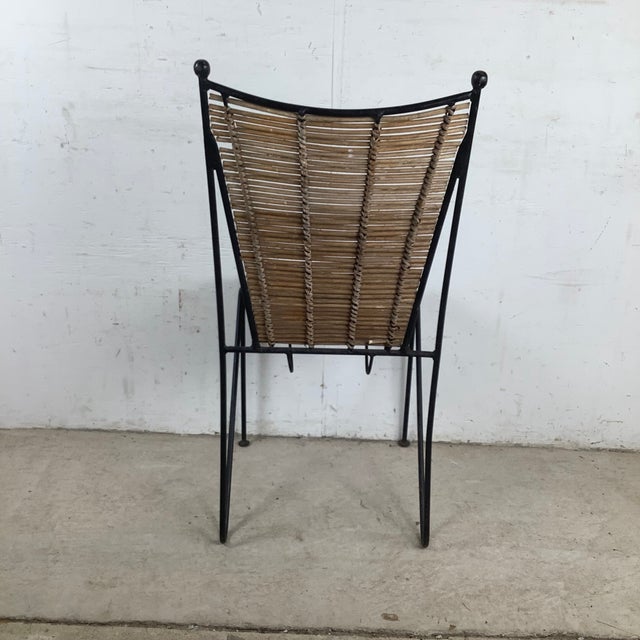 Mid-Century Modern Vintage Wrought Iron & Woven Reed Dining Chair in the Style of Brown Jordan For Sale - Image 3 of 12