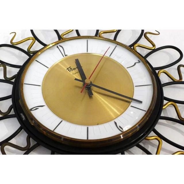 Metal Wall Clock with Black and Gold Wrought Iron Decor, 1960s For Sale - Image 7 of 11