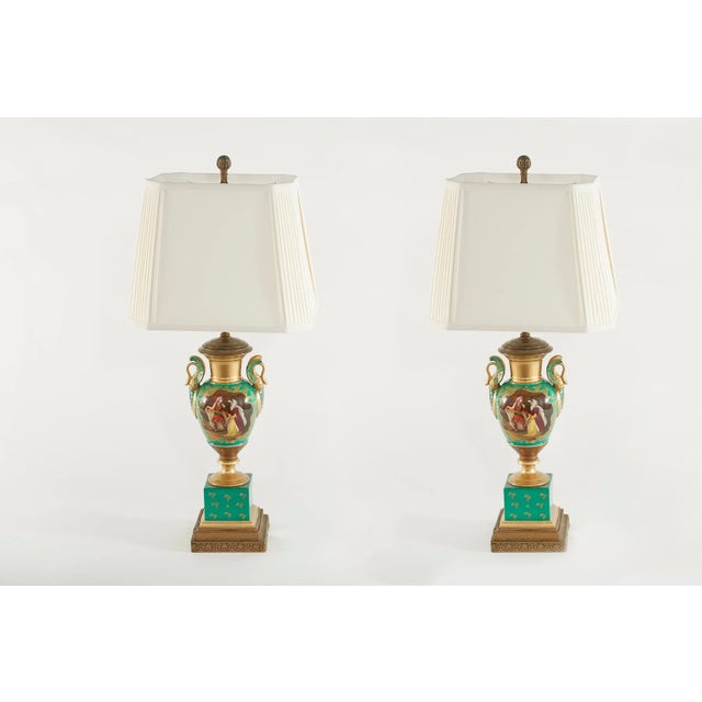19th Century Gilt Porcelain / Brass Bass Table Lamps - a Pair For Sale - Image 13 of 13