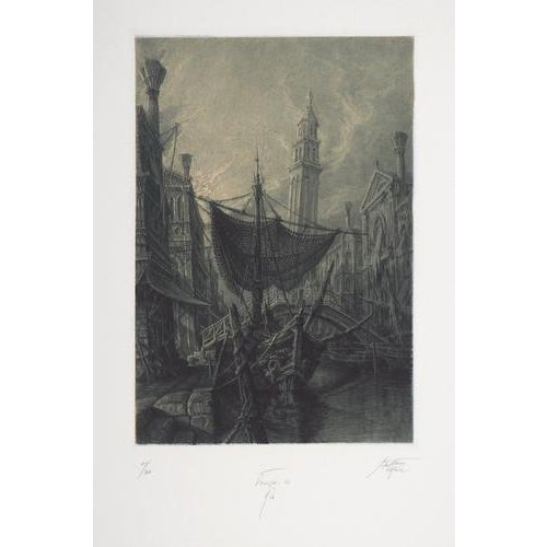 Gray Jean Michel Mathieux-Marie, Venice, The City on the Water, Etching For Sale - Image 8 of 8