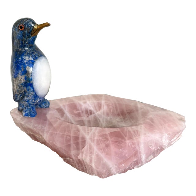 Italian Lapis Lazuli, Rose Quartz, Brass Penguin Vide Poche For Sale