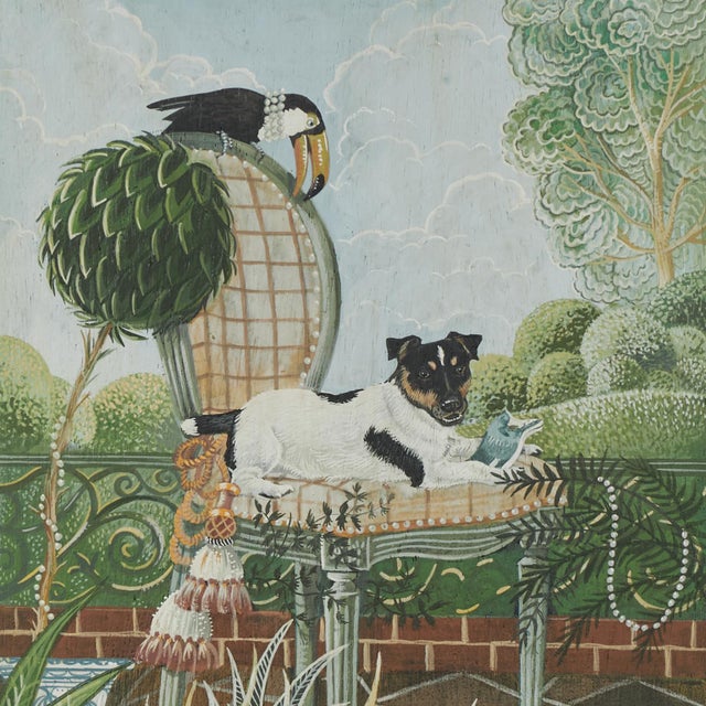 Wood Pair of Vintage Whimsical Paintings of Dogs in Decorative Frames by Stephanie Hoppen For Sale - Image 7 of 18