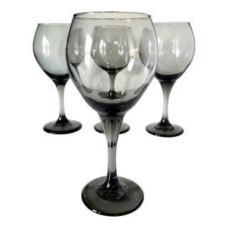 Vintage Libbey Classic Smoke Stemmed Footed Wine Glasses - Set of 4 For Sale