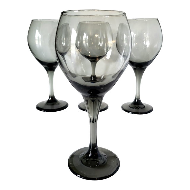 Vintage Libbey Classic Smoke Stemmed Footed Wine Glasses - Set of 4 For Sale