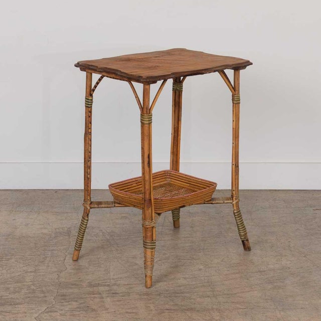 1950s French Woven Wicker and Wood Table For Sale - Image 4 of 13
