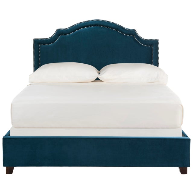 Modern Upholstered Bed in Navy & Nickel in Full For Sale In Philadelphia - Image 6 of 6