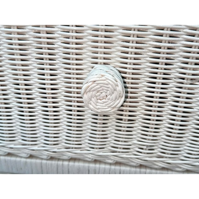 Wood Vintage White Wicker 2-Drawer Nightstand With Glass Top For Sale - Image 7 of 10