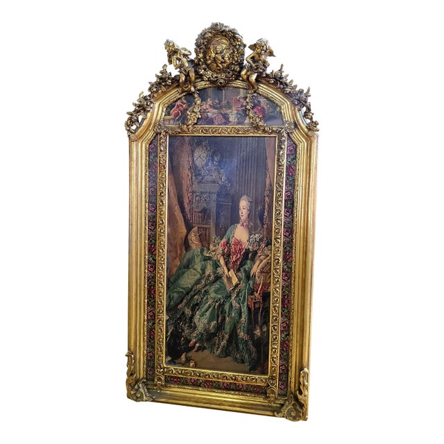 French Rococo Style Gold Leaf Portrait Frame With Cherubs & Floral Ornament – Ornate Baroque Wall Art For Sale