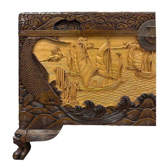 This is a traditional style of Chinese antique raise carved Camphor chest/trunk from China. It was sailor's hope chest...