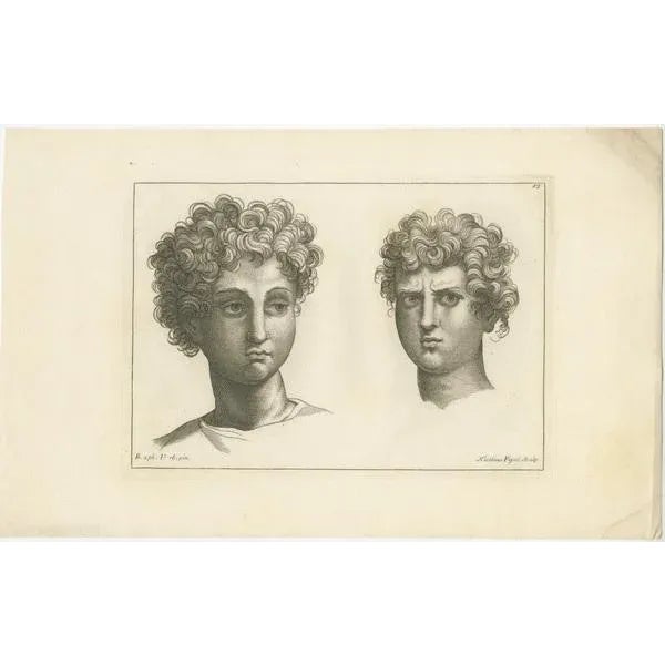 This engraving showcases two striking male profiles, each rendered with remarkable detail, characteristic of the "Recueil...