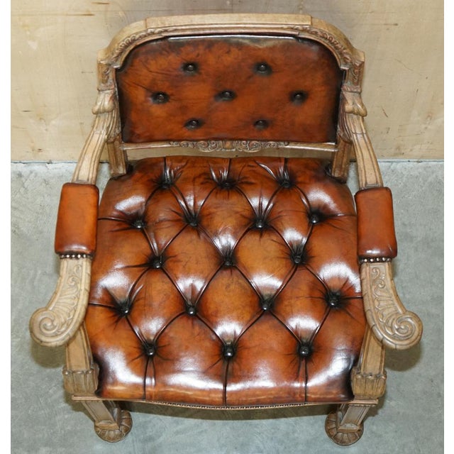 Antique William IV Chesterfield Oak & Brown Leather Desk Chair, 1830s For Sale - Image 13 of 18