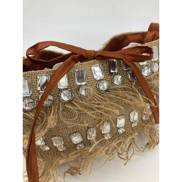 Mid 20th Century Mid 20th Century Dolce and Gabbana Crystal Rhinestone Burlap Shoulder Bag For Sale - Image 5 of 7