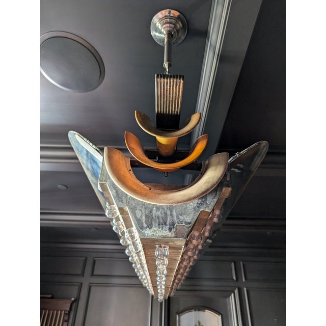 Verdigris Mid 20th Century Hollywood Industrial Style Ceiling Light For Sale - Image 8 of 11