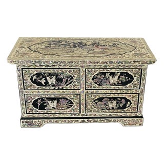 1940s Spectacular Mother of Pearl Inlayed Jewelry Box With Birds of Patadise For Sale