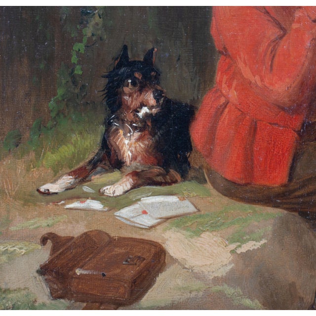 19th Century 19th Century Genre Scene " Curiosity Unsealed" Oil on Canvas Attributed to Thomas Webster (English 1800-1880) For Sale - Image 5 of 12