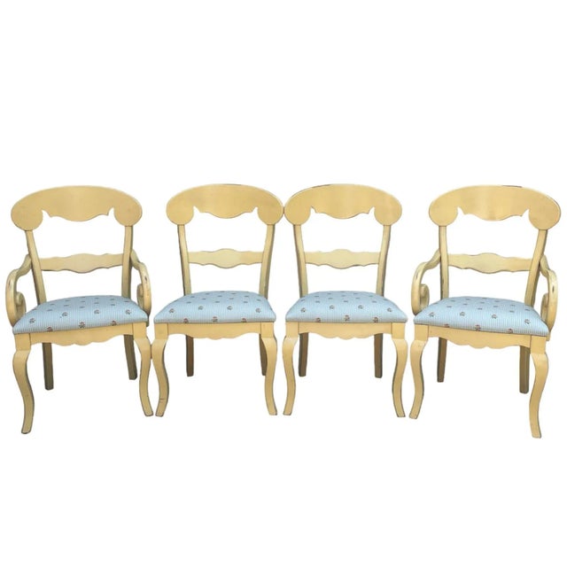 French Country 1980s Vintage Painted French Country Dining Chairs With Scalamandre Fabric - Set of 6 For Sale - Image 3 of 13