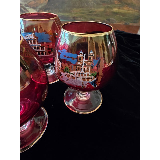 Mid-Century Modern Vintage Mid Century Set 6 Murano Style Venetian Glasses For Sale - Image 3 of 12
