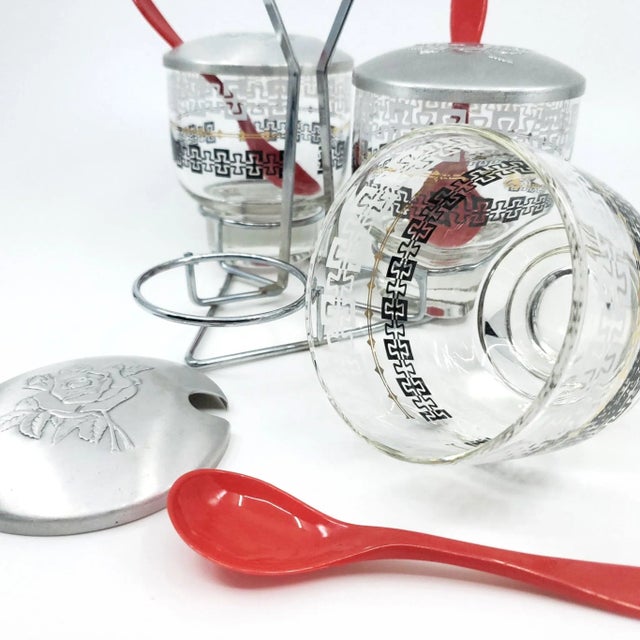 Mid 20th Century Vintage Libbey Glass Condiment Caddy Lazy Susan Set 4