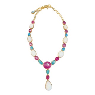 Fantastic Bochic "Capri" Blue & White Opal, Ruby Necklace set 22K Gold & Silver For Sale