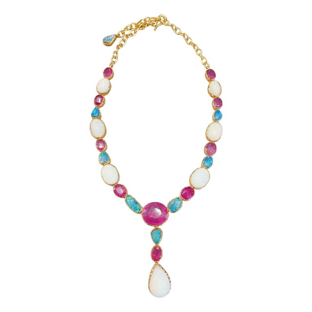 Fantastic Bochic "Capri" Blue & White Opal, Ruby Necklace set 22K Gold & Silver For Sale