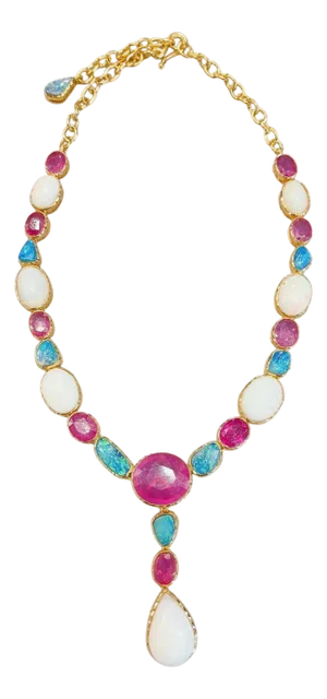 Fantastic Bochic "Capri" Blue & White Opal, Ruby Necklace set 22K Gold & Silver