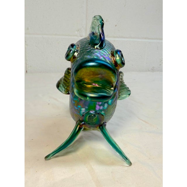 Vintage Hand Blown David Tate Studio Glass Iridescent Green Gold Fish Sculpture For Sale - Image 11 of 15