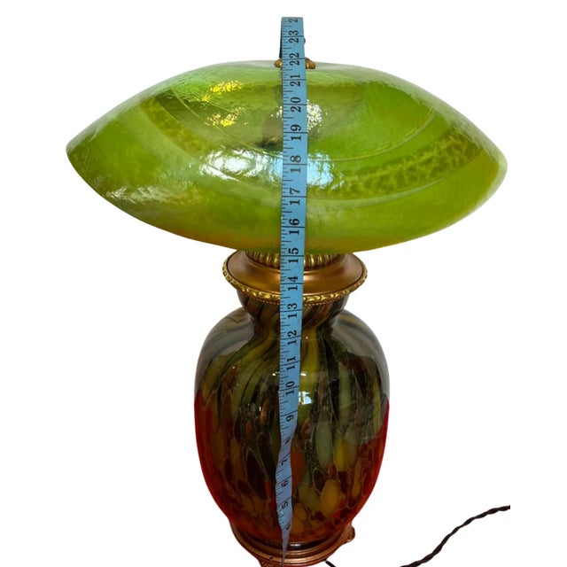 Murano Art Glass Abstract Green Mushroom Bronze Table Lamp For Sale - Image 12 of 12